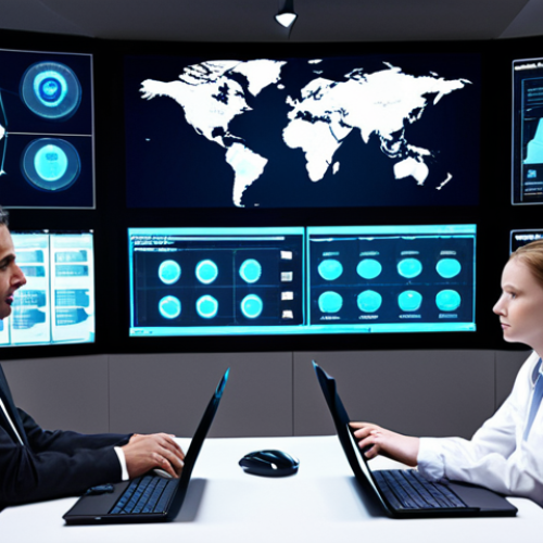 **Prompt 1:** A dynamic, high-tech command center where a diverse, agile team of leaders and strategists interact with holographic projections and transparent screens displaying real-time AI-powered market analysis, global trends, and complex data visualizations. The atmosphere is proactive and forward-thinking, emphasizing rapid adaptation and data-driven decision-making in a constantly changing world. Modern, clean design, vibrant digital displays, collaborative energy.